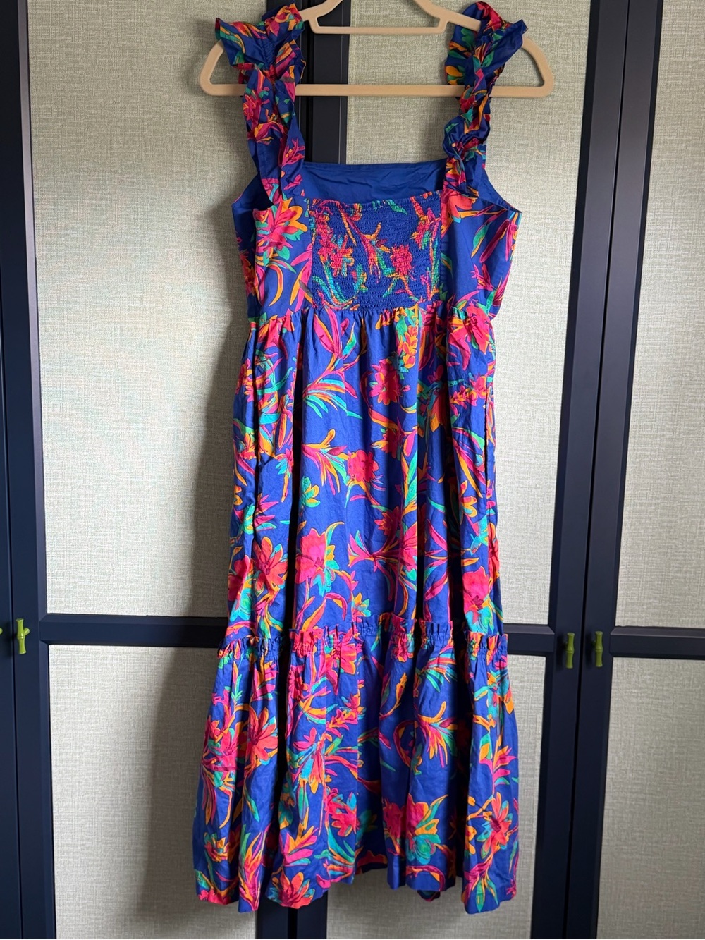 J. Crew 100% Cotton Bright Tropical Floral Print Ruffled Midi Dress, Size 6 - Picture 5 of 13